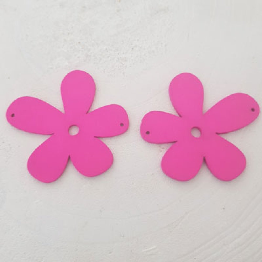 Blomma trä hänge eller kontakt 57 mm fluorescerande rosa