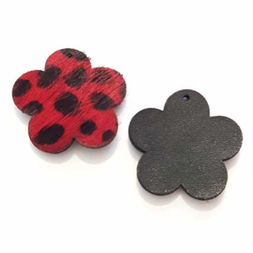 Röd blomma päls fodrad 30x30mm x 1