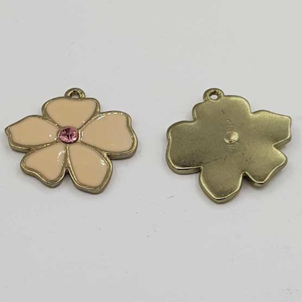 Blomma metall emalj 25 mm kräm