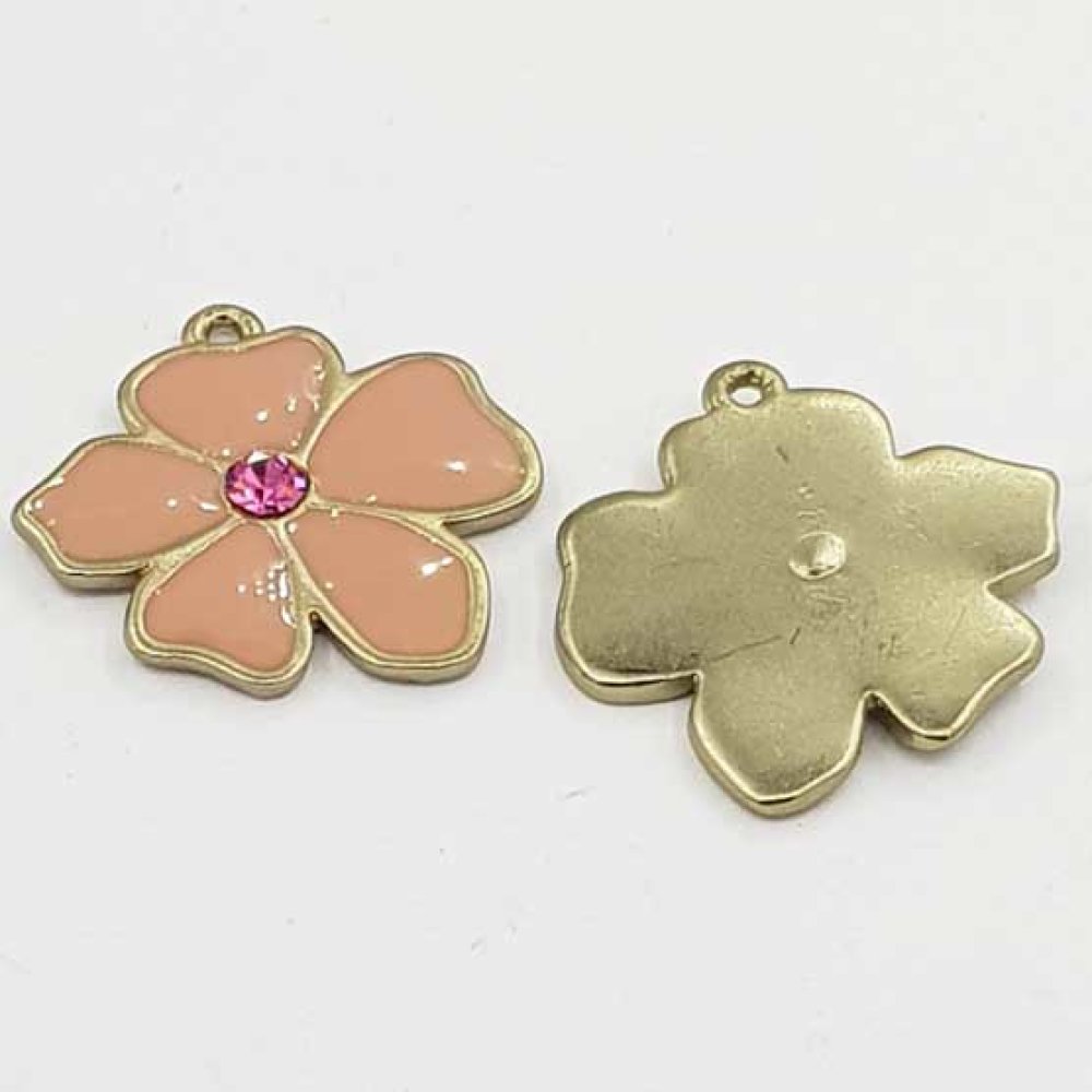 Blomma metall emalj 25 mm rosa