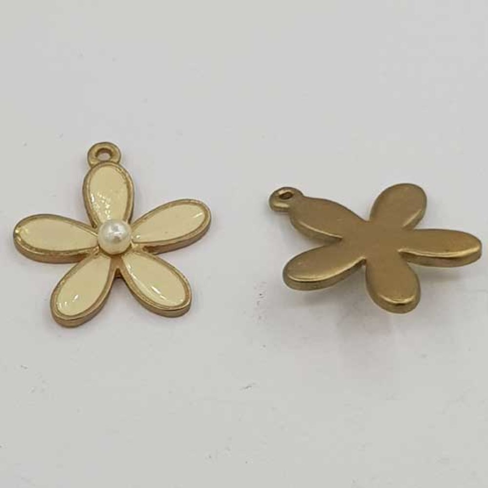 Emaljerad metallblomma 26 mm elfenben