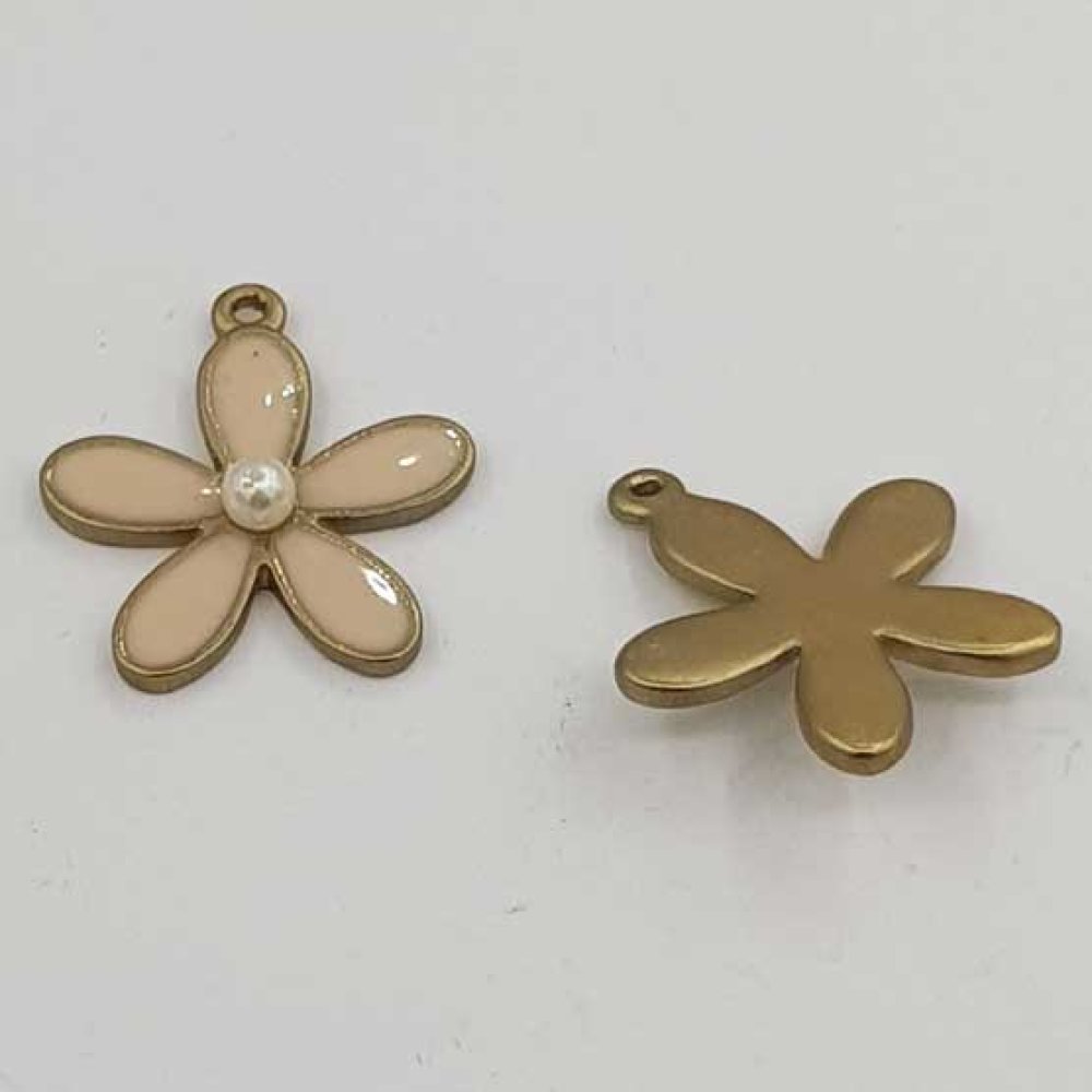 Blomma metall emalj 26 mm kräm