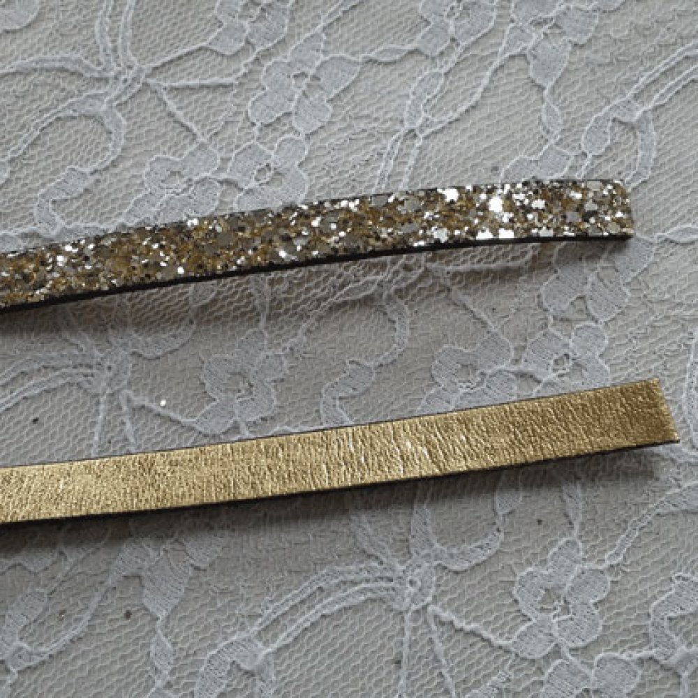 06 mm guldglitterband med läderfoder per 20 cm