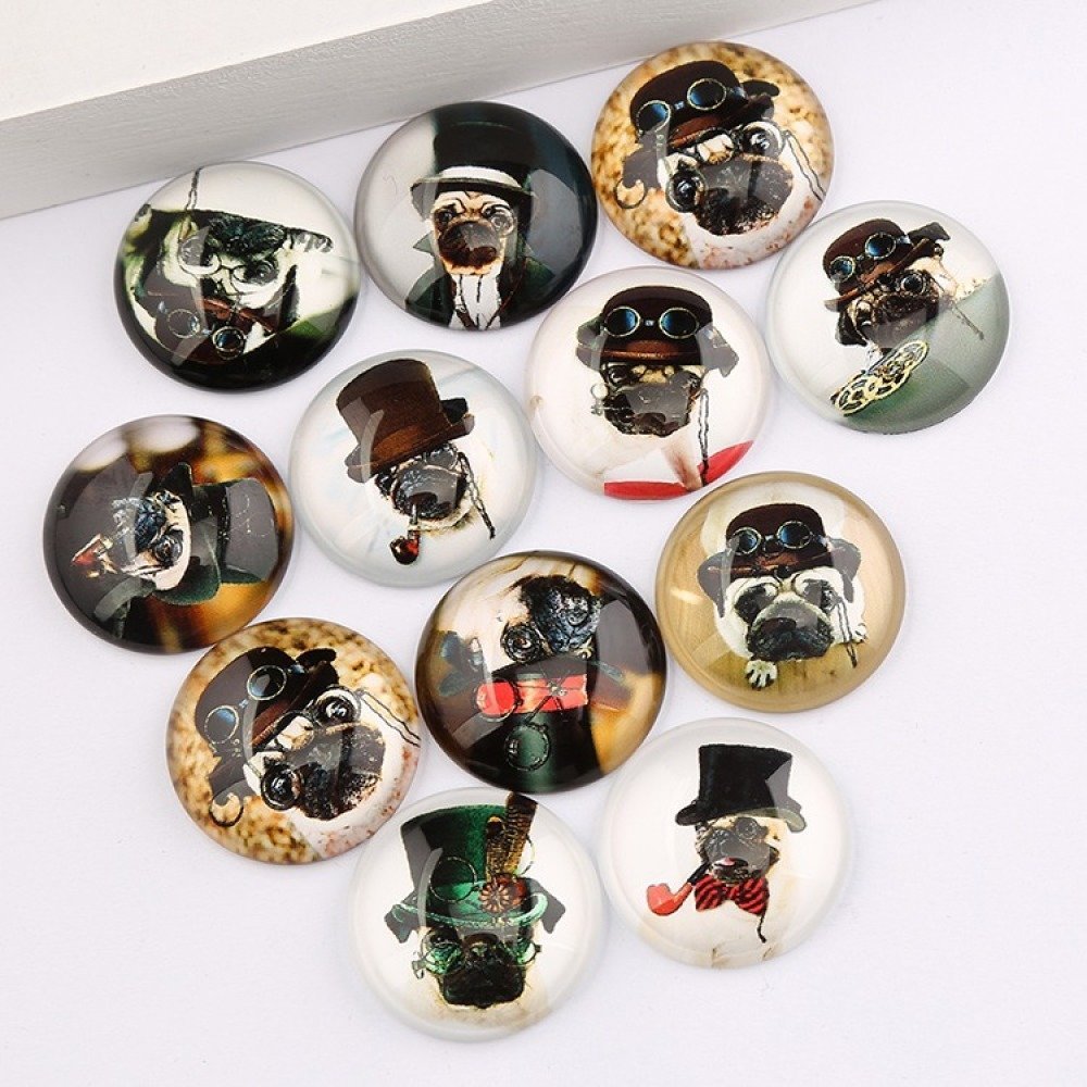 Uppsättning av 20 runda glascabochoner 25 mm Steampunk Dog