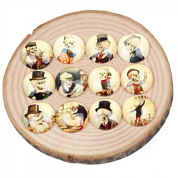 Lot 20 runda glas Cabochon 25mm gammal man skelett Blandade glas cabochon 