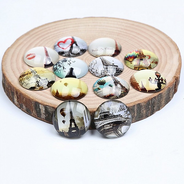Lot 20 runda glas cabochons 25mm Eiffeltornet 03 blandade glas cabochon 