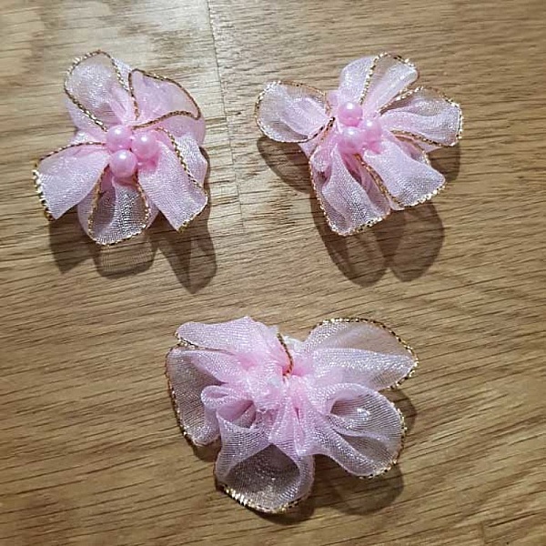 Set med 3 f&auml;rgade blommor Organza-tyg Light Mauve