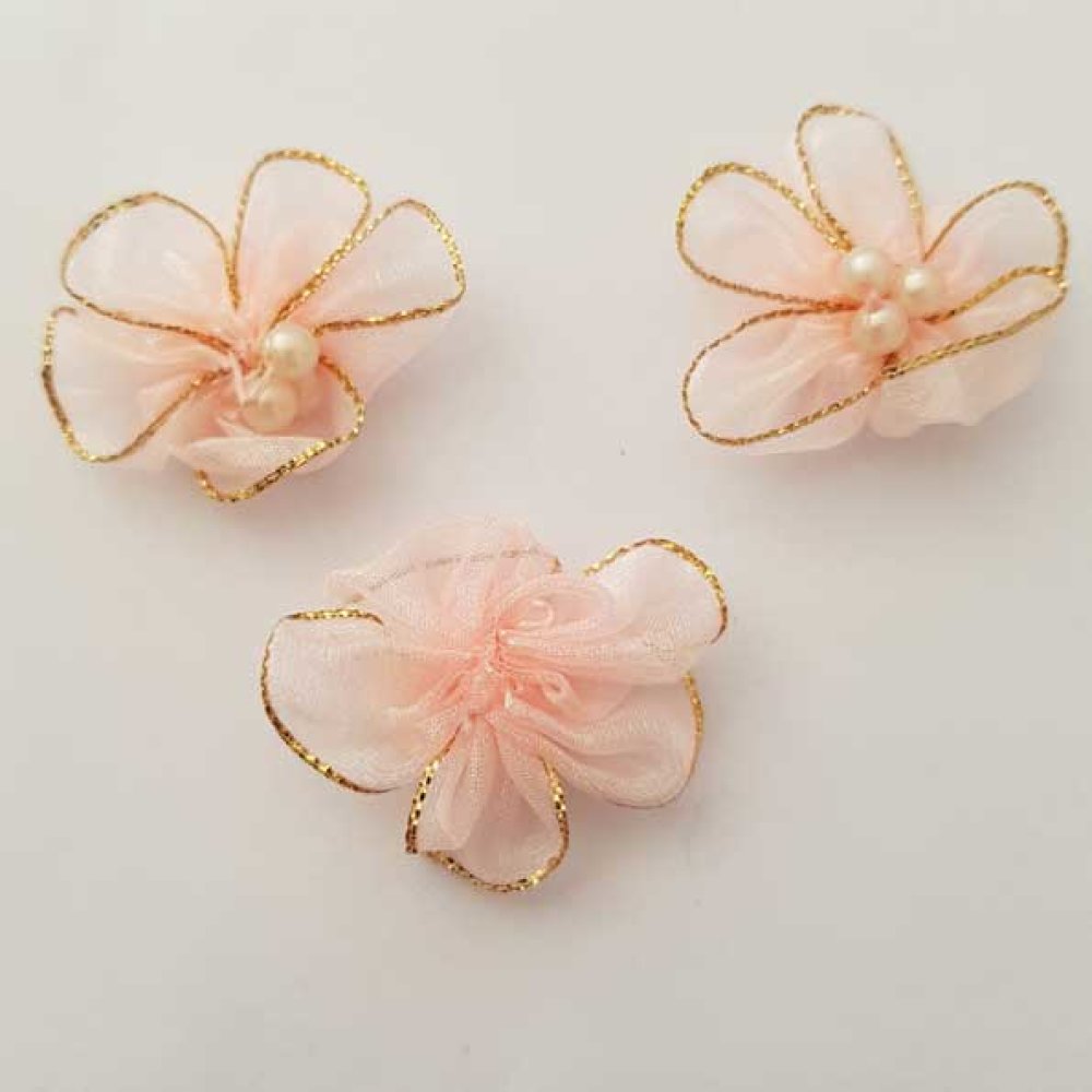 Uppsättning med 3 färgade blommor Organza Fabrics Salmon