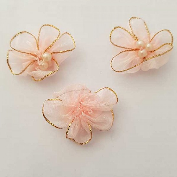 Upps&auml;ttning med 3 f&auml;rgade blommor Organza Fabrics Salmon