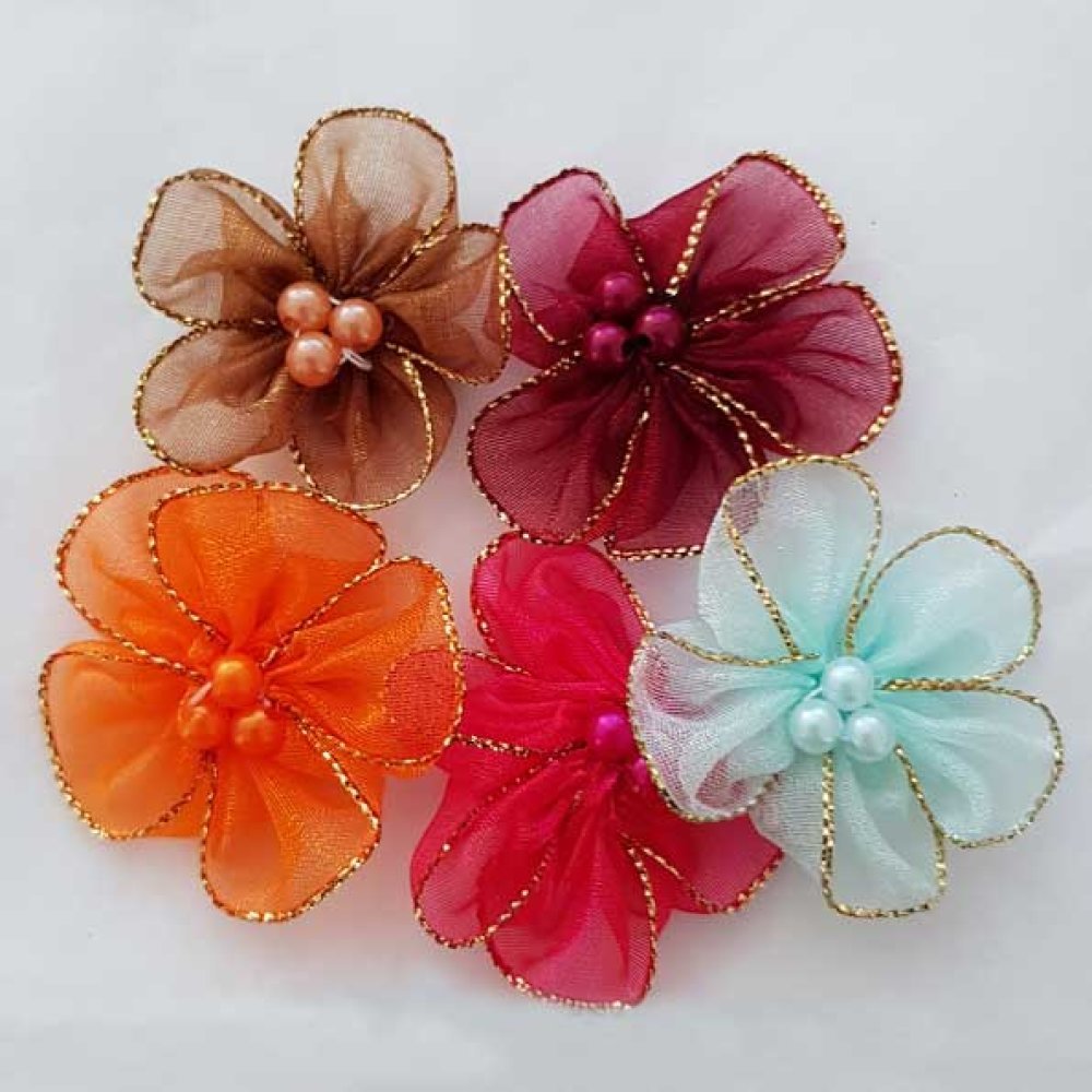 Lot 5 färgade blommor Organza Fabrics N°01