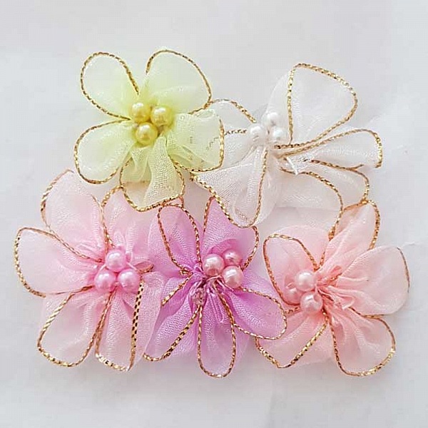 Lot 5 f&auml;rgade blommor Organza Fabrics N&deg;02