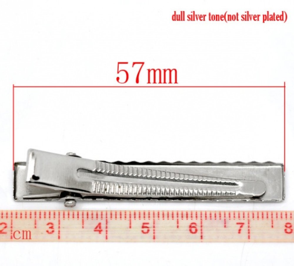 Set med 10 krokodilklämmor - Silver 56 mm x 8 mm