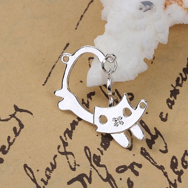 Paket med 5 Zinklegering Cat Charms No. 3 Silver Fish Cat 29 mm x 19 mm