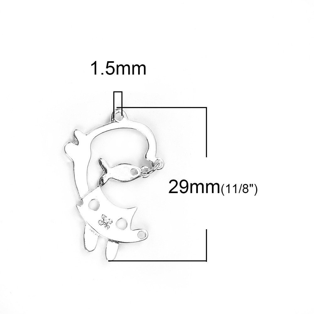 Paket med 5 Zinklegering Cat Charms No. 3 Silver Fish Cat 29 mm x 19 mm