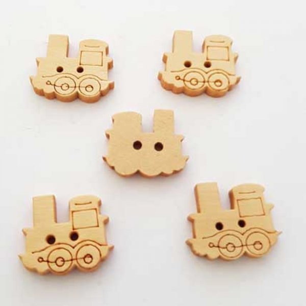 Lot de 5 boutons bois train N&deg;01