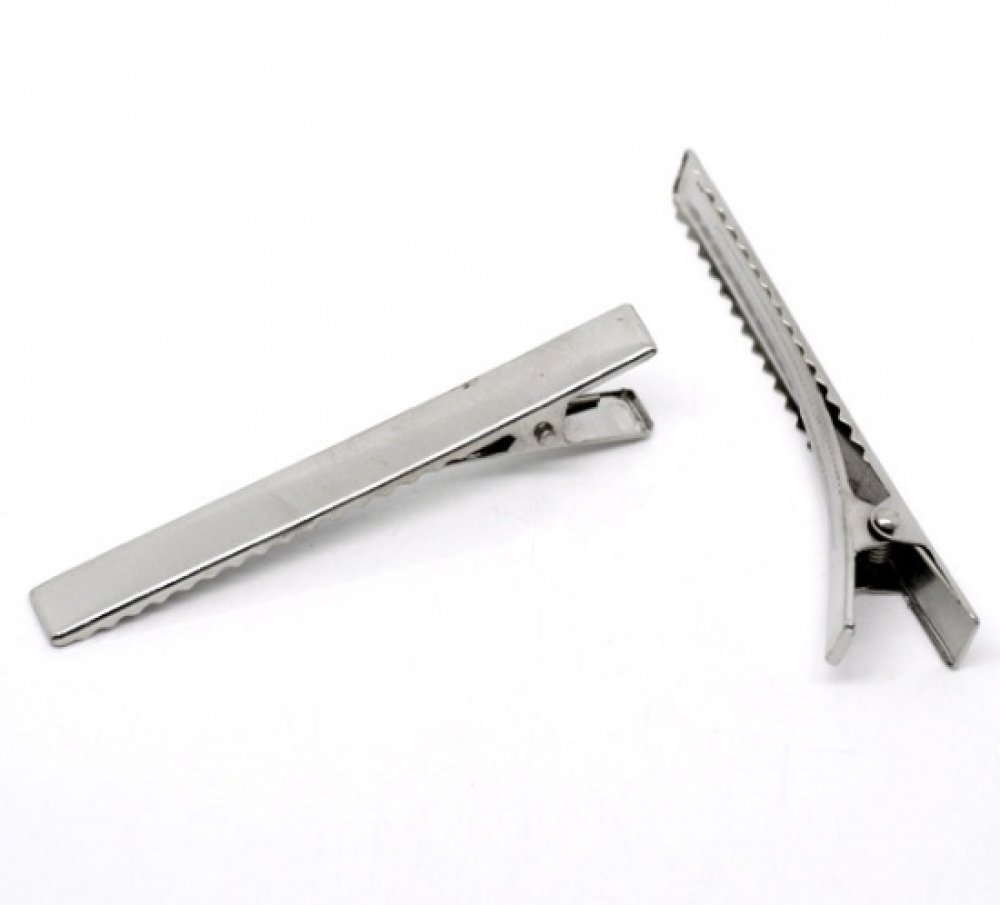5 krokodilklämmor - Silver 75 mm x 9 mm