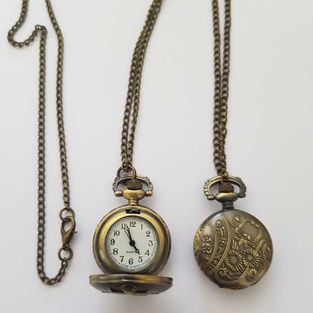Antik brons Egypten Gusset Watch med kedja