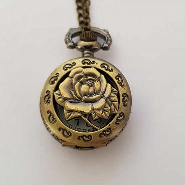 Flower 03 antik brons Gousset klocka med kedja