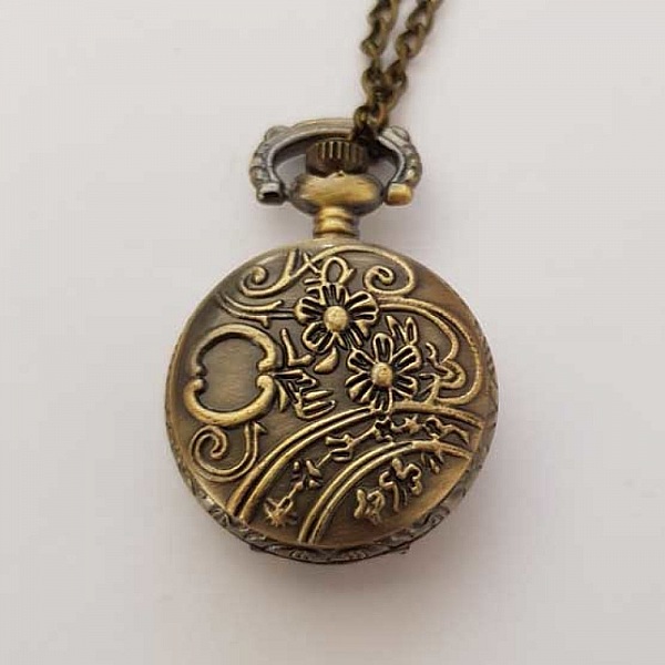 Flower 03 antik brons Gousset klocka med kedja