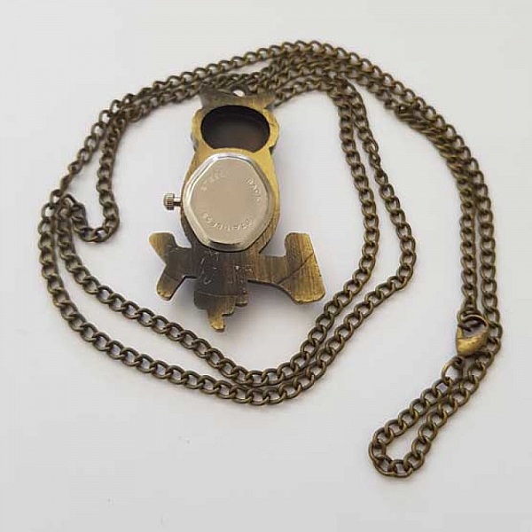 Antik brons uggla Gusset klocka med kedja