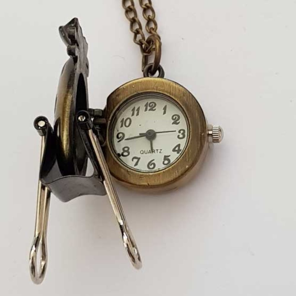 Pengar Gusset Watch antik brons med kedja