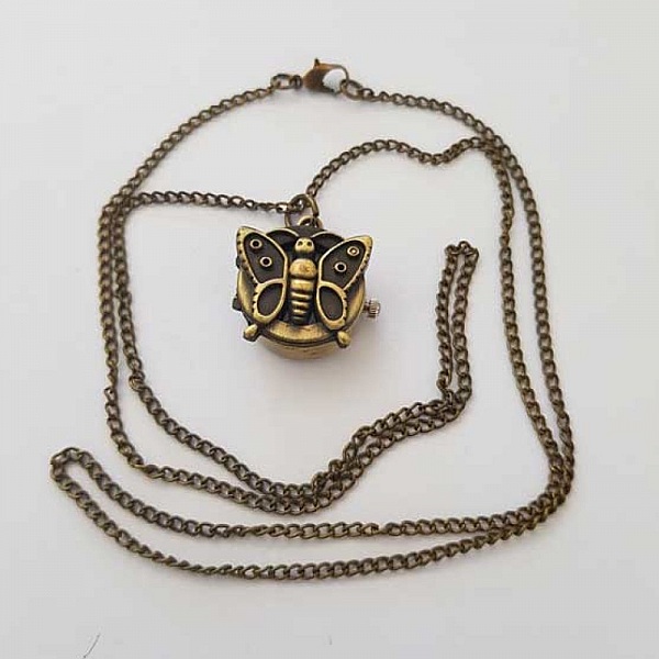 Antik brons Butterfly Gusset Watch med kedja