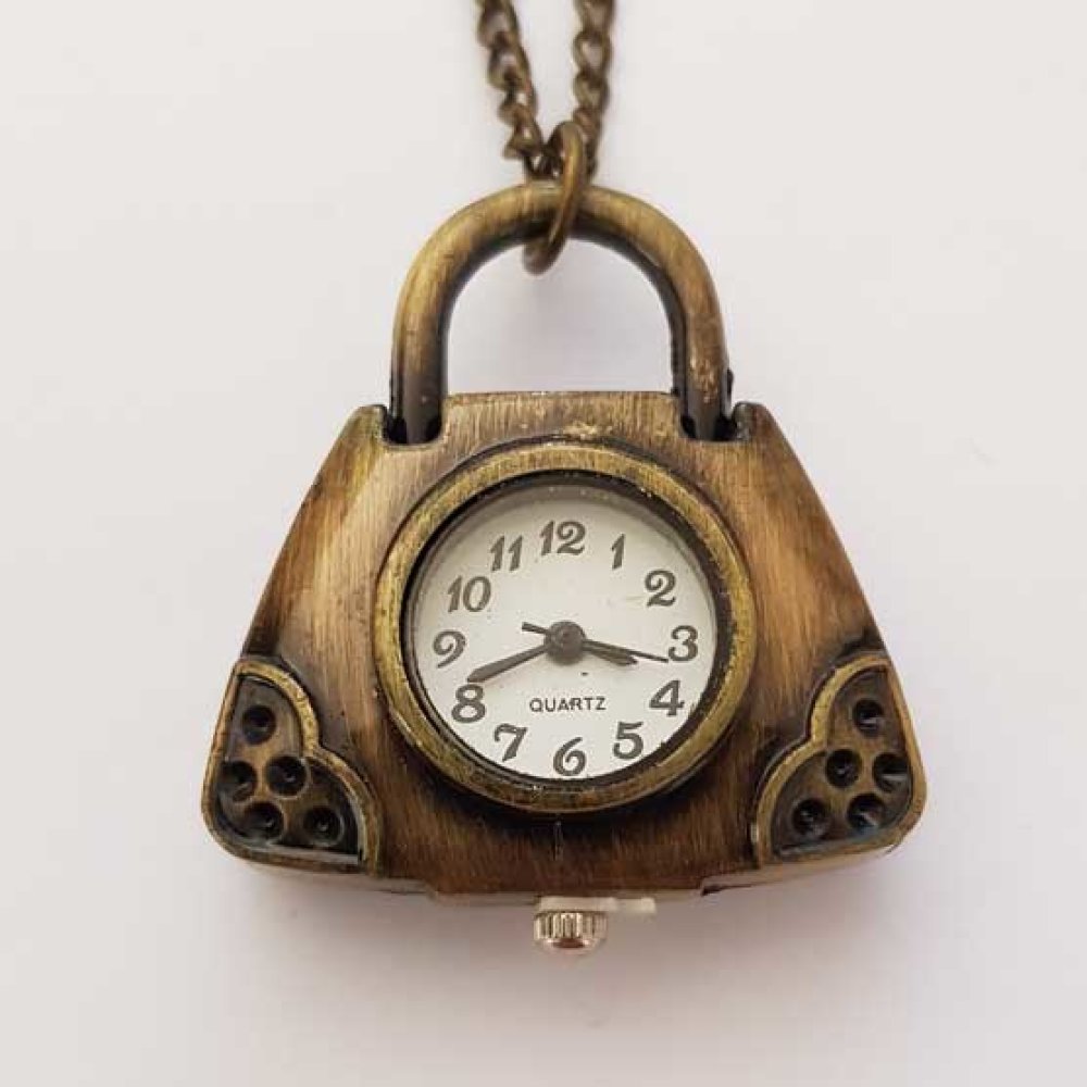 Antik brons Gusset Bag Watch med kedja