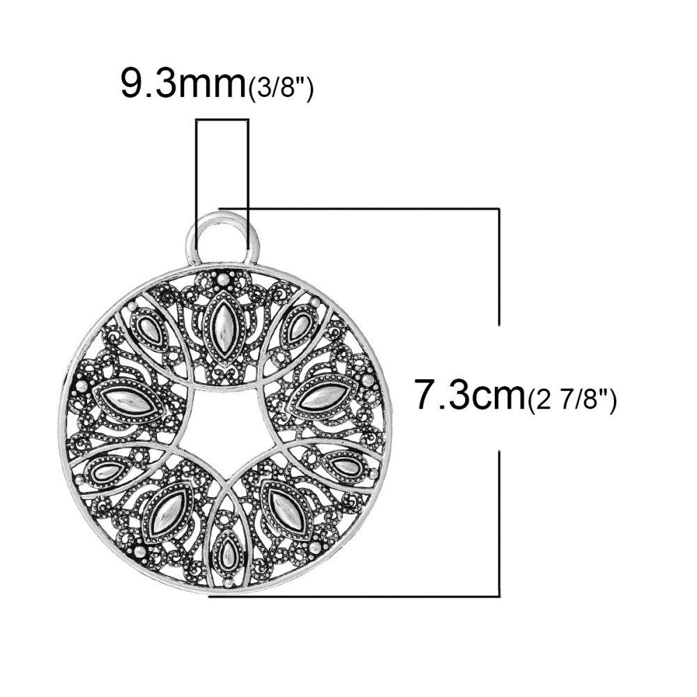 Silver Hollow Flower Round Alloy Pendant N°000 73 mm x 64 mm