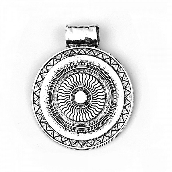 Pendentif N&deg;001-B en Alliage Rond Fleur Creux Argent Vieilli 77 mm x 64 mm
