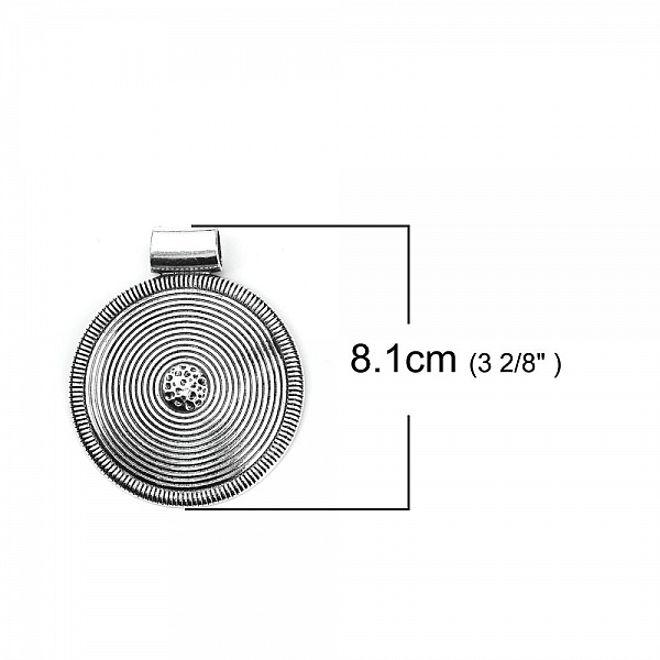 Pendentif N&deg;001-E en Alliage Rond Fleur Creux Argent Vieilli 81 mm x 68 mm