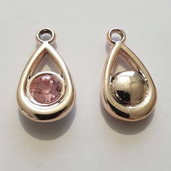 Pendentif en plastique et strass acrylique goute N&deg;05 rose