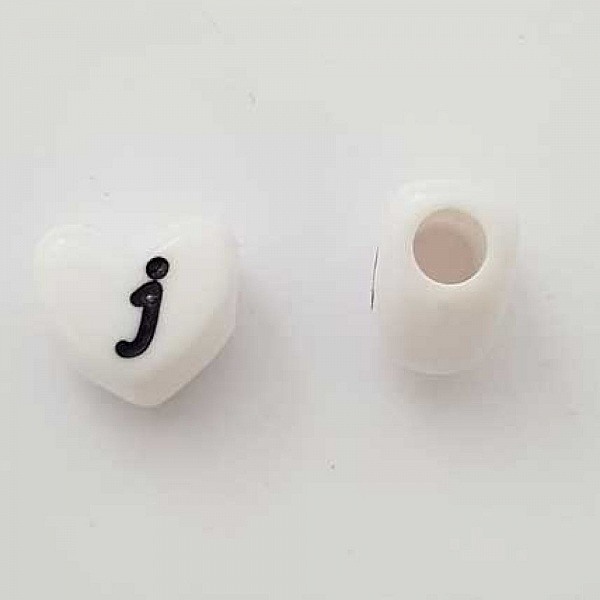 Perle C&oelig;ur Lettre J Blanc Noir 11mm