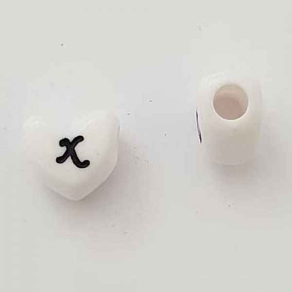 Perle C&oelig;ur Lettre X Blanc Noir 11mm