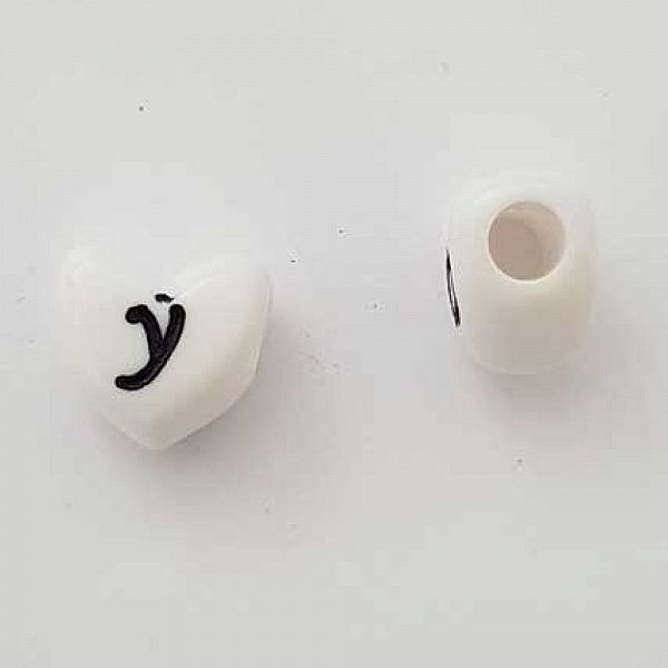 Perle C&oelig;ur Lettre Y Blanc Noir 11mm