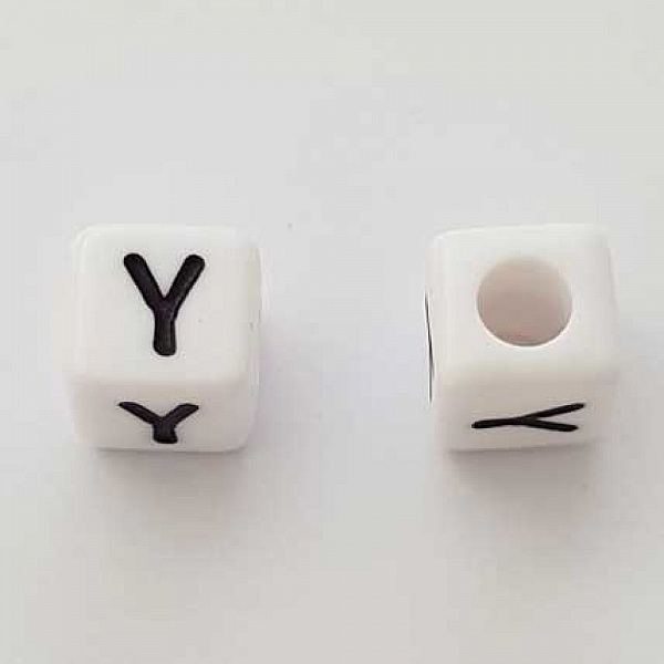 Perle Carr&eacute; Lettre Y Blanc Noir 8mm