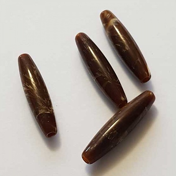 Perle Longue Ovale Marbr&eacute; Marron 32 mm
