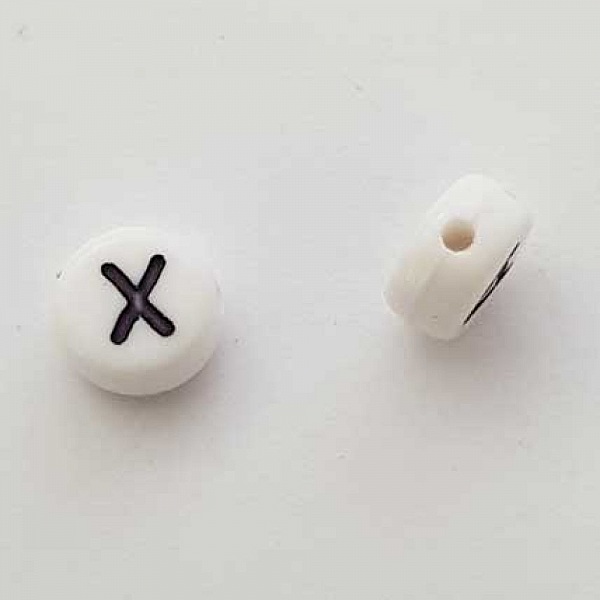 Perle Ronde Lettre X Blanc Noir 7mm