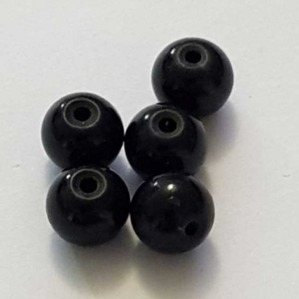 Perle Verre Ronde 08 mm Noir 01 x 1 Pi&egrave;ce
