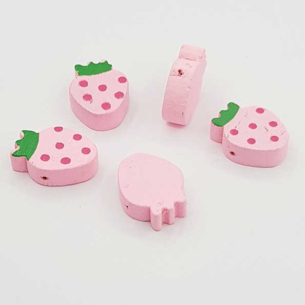 Träpärla jordgubbsform rosa N°01-01