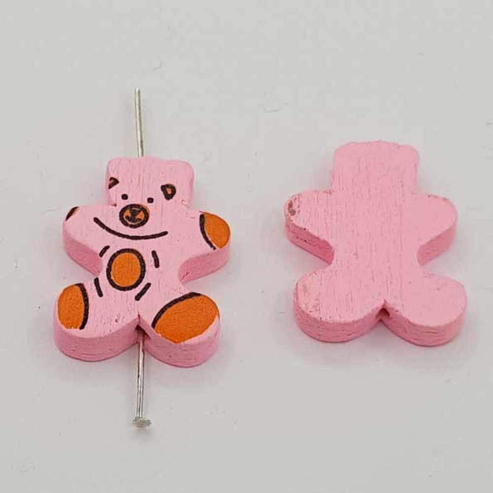 Träpärla, rosa björnform N°01-01