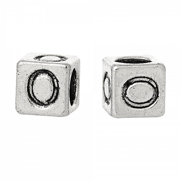 Perle carr&eacute; charms alphabet N&deg;01 lettre O m&eacute;tal argent&eacute; 7x7 mm