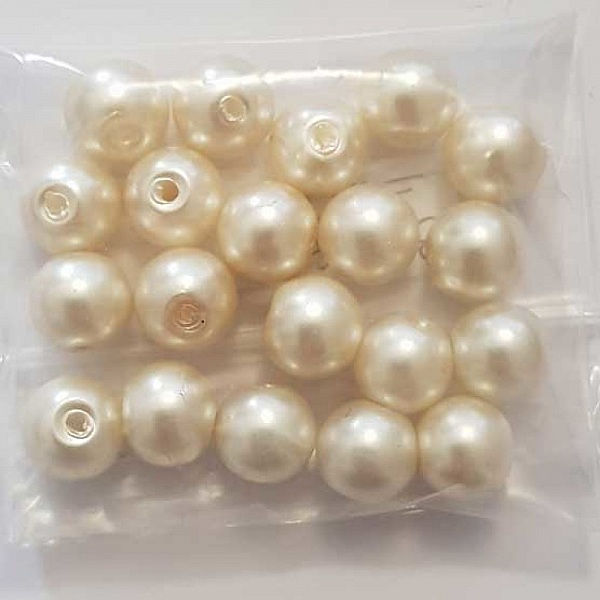 Perle ronde verre effet nacr&eacute; beige 10 mm N&deg;01