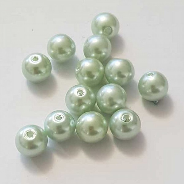 Perle ronde verre effet nacr&eacute; vert 10 mm N&deg;01