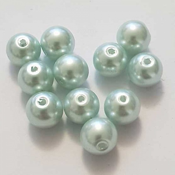 Perle ronde verre effet nacr&eacute; bleu vert 10 mm N&deg;01