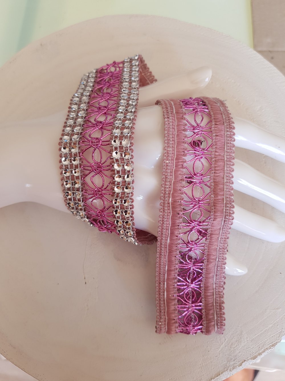 Strassband N°06 Silver och rosa per 0,50 cm.