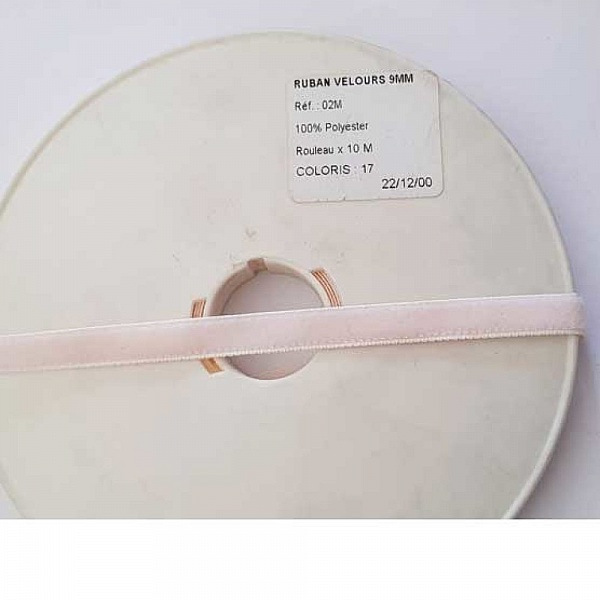 Ruban Velours 09 mm Rose P&acirc;le
