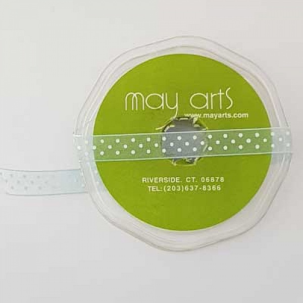 Ruban a pois bleu et blanc de 12 mm au m&egrave;tre