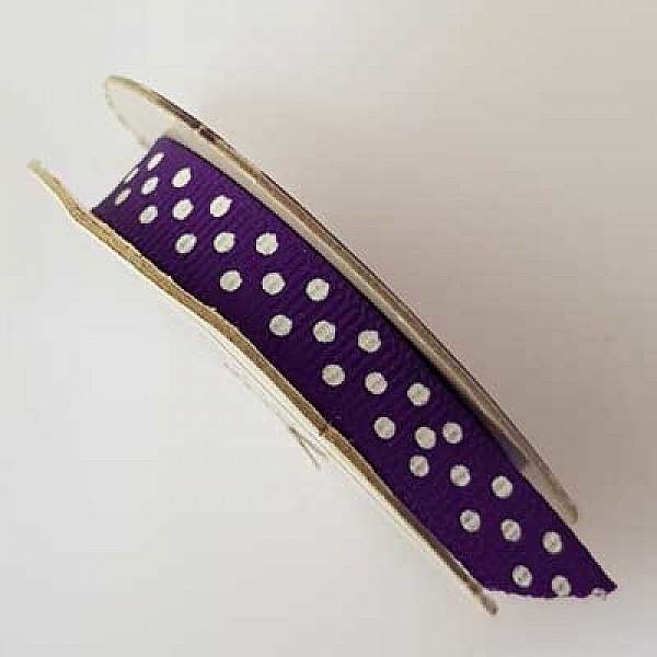 Ruban a pois gros grain bleu nuit et blanc de 9 mm au m&egrave;tre