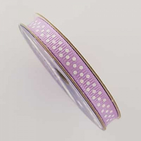 Ruban a pois gros grain mauve et blanc de 6 mm au m&egrave;tre