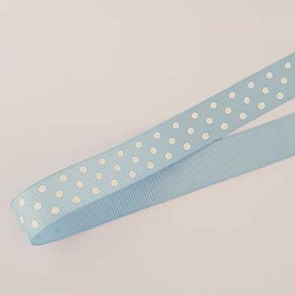 Ruban a pois gros grain bleu et blanc de 16 mm au m&egrave;tre